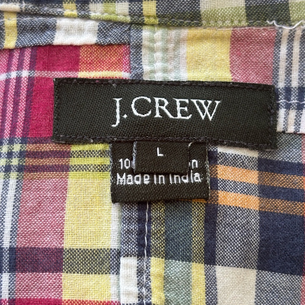 J. Crew Madras Patchwork Plaid Multicolor Long Sl… - image 3